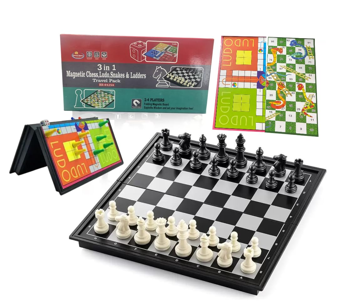 Bestie toys 3IN1 Chess+Ludo+Snakes and LADDERS Magnetic Folding Board Game Set, Family Fun Strong Smooth, Travel Chess Set for Kids and Adults(Chess Board,1 Ludo Paper and 1 snakeladder Paper)-image-29