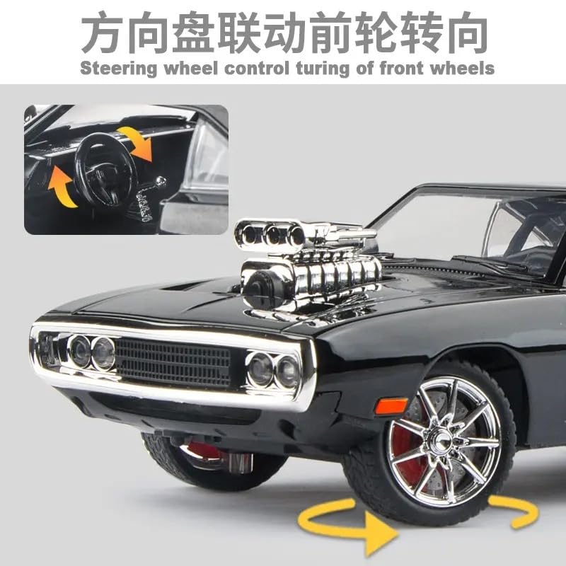 Image of FEXXA 🏎️ Exclusive Alloy Metal Pull Back Die-cast Car Model with Sound Light Mini Auto Toy for Kids Metal Model Toy Car with Sound and Light (1.24 Scale Fast &FURIUS Dodge Charger-Black)