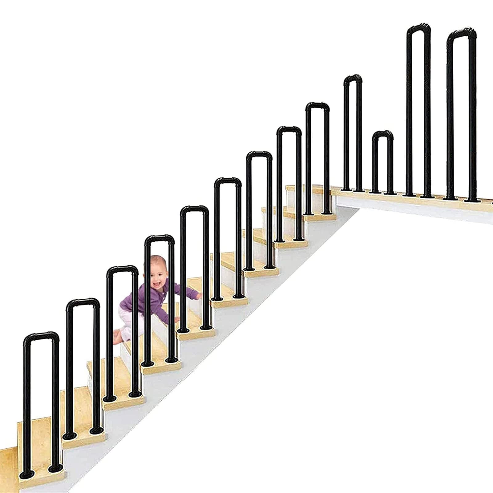 U-Shaped Wrought Iron Hand Rail Metal Staircase Handrail, Industrial Galvanized Pipe Stair Support Railing Stairs Steps Banister Elderly Children's Safety(95cm)