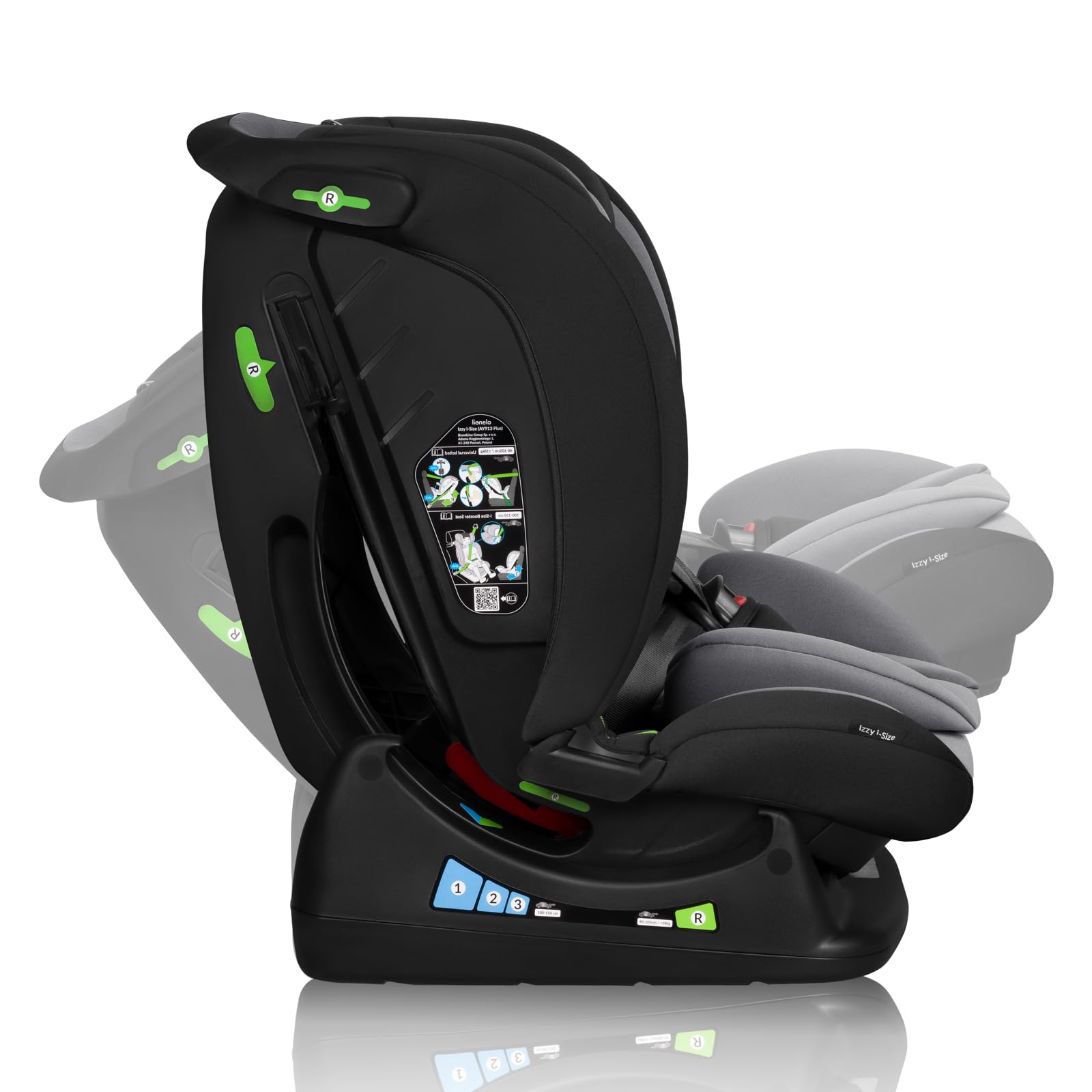LIONELO IZZY I-SIZE Asiento infantil para niños pequeños de 40-150 cm, instalación versátil, orientado hacia delante y hacia atrás, reposacabezas reforzado, reposacabezas ajustable en 13 posiciones | Instalación Versátil, Orientado hacia Delante y hacia A