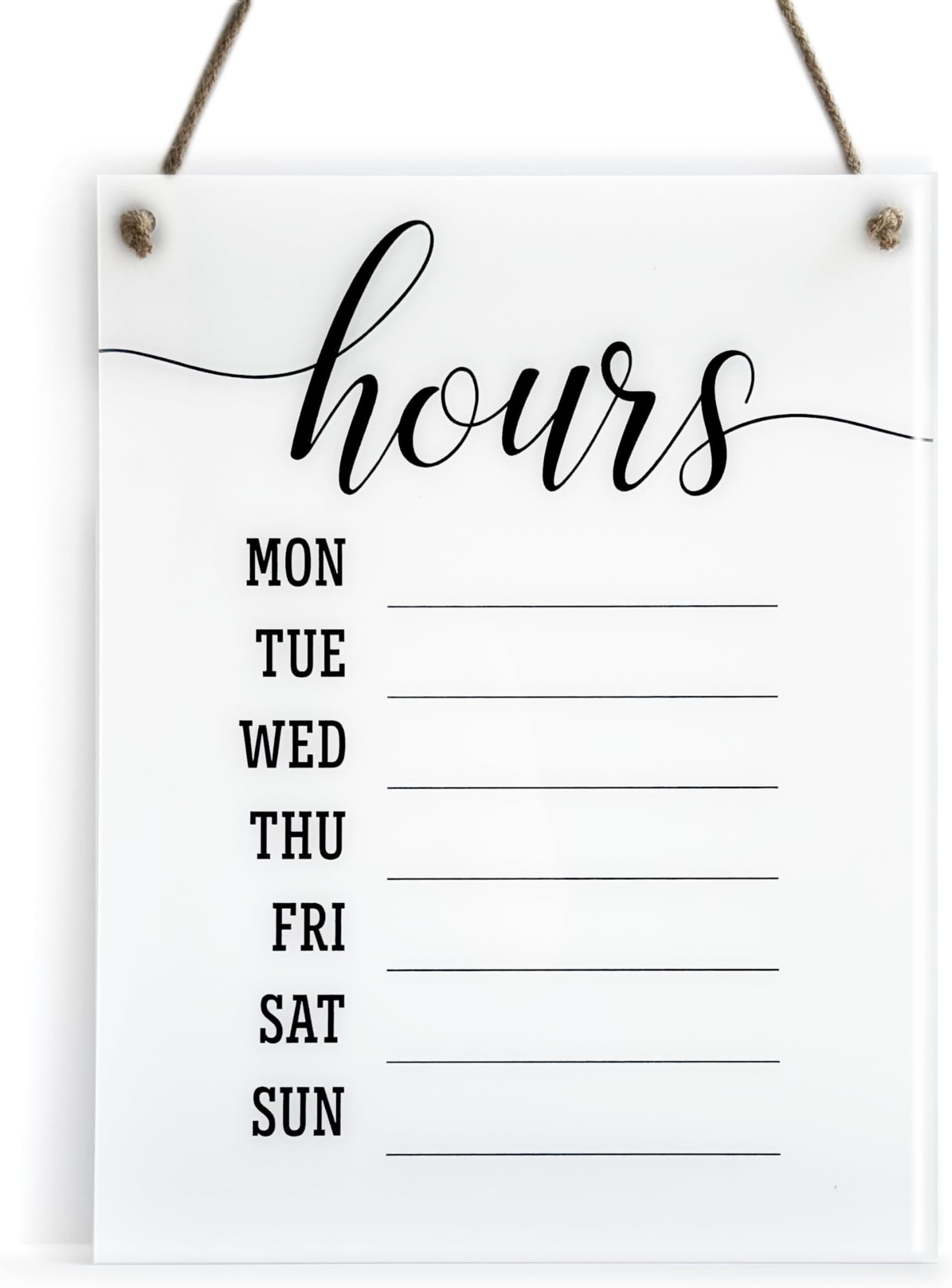 Reilly Originals Dry Erase Elegant Store Hours Sign with Rope ~ Marker NOT Included ~ 8x10 Inches