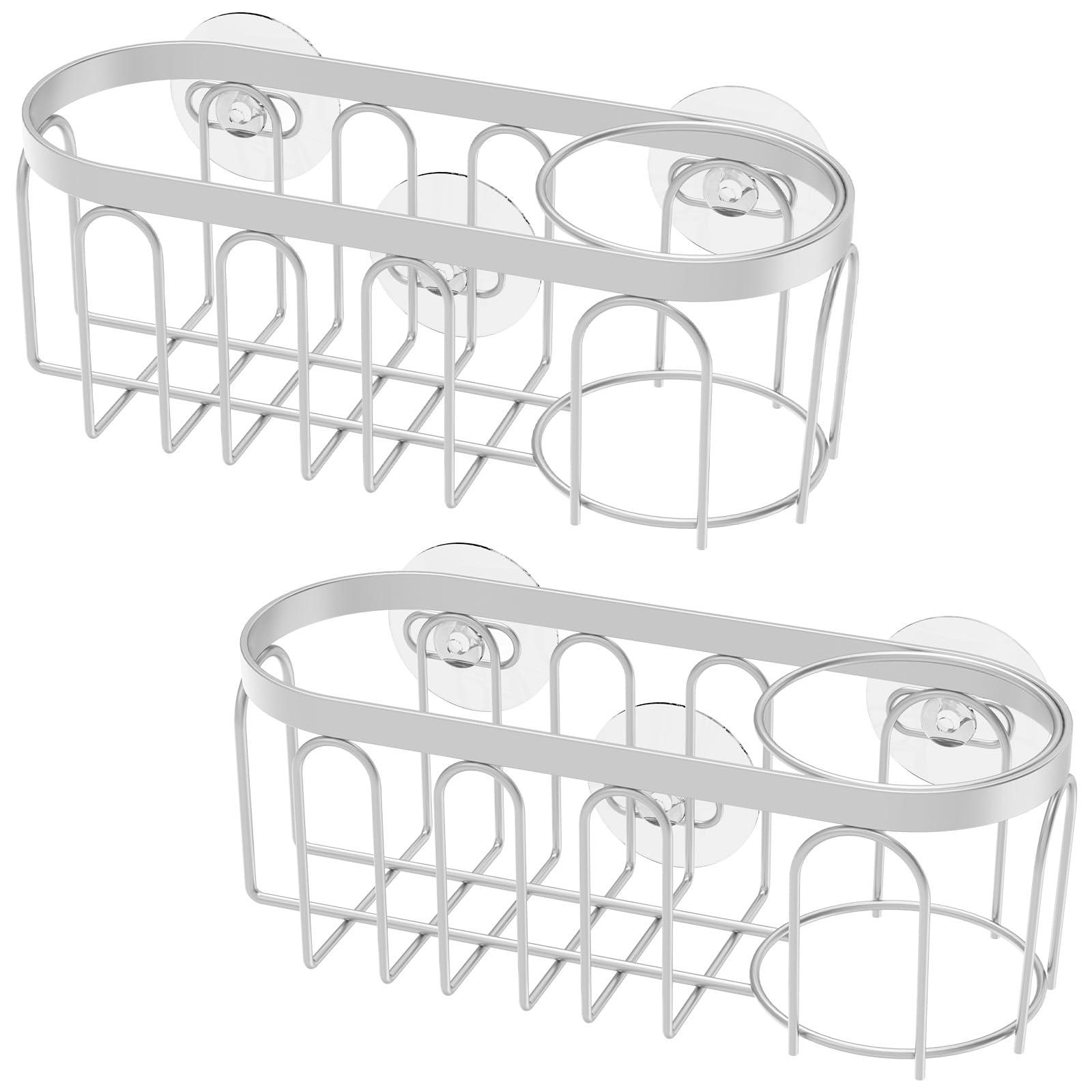 NZWBSHSSP 2Pcs Kitchen Sink Sponge Holder 304 Stainless Steel Suction Cup Sink Drain Rack Organizer Rustproof No Drill Dish Sponge Holder Tray for Kitchen Bathroom
