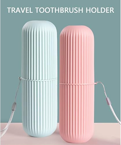 Miniatura 5 de Estuche portátil para cepillos de dientes de viaje, 2 unidades, organizador portátil para viajes de negocios y uso diario (rosa y azul)