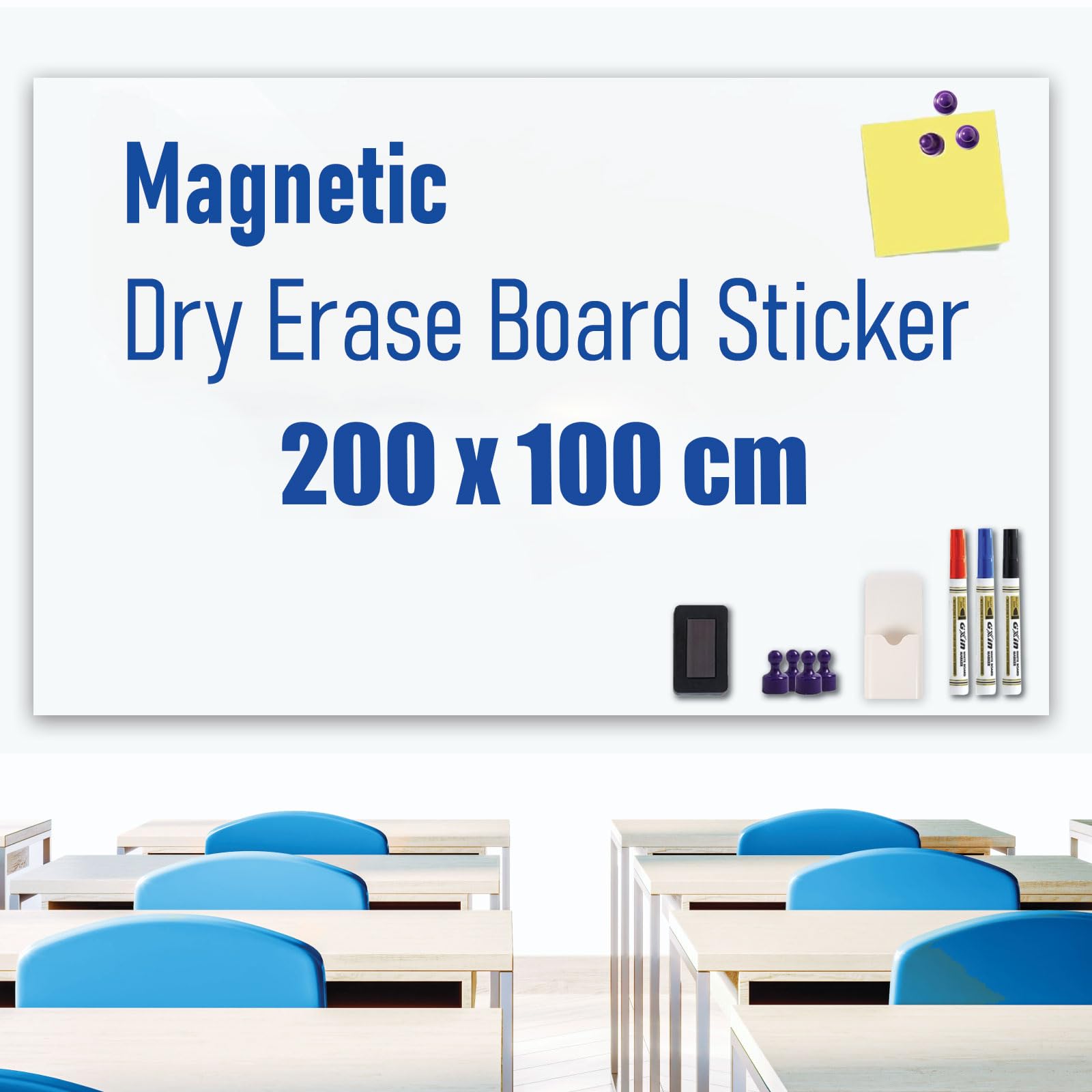 Magnetische Whiteboard Folie 200 x 100 cm, Weißboard Kontaktfolie - Selbstklebend Tafelfolie für Wand, Tür, Büro, Zuhause