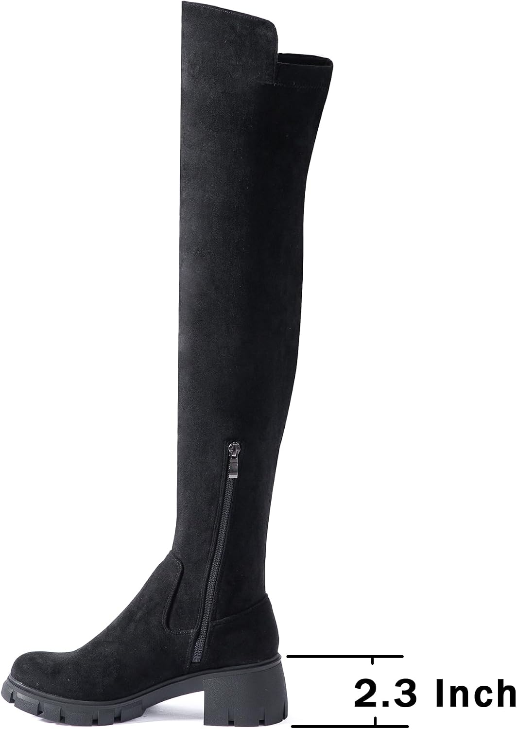 N.N.G Over The Knee Combat Boots, Black Brown Beige Suede, Platform Lug Sole with 2 Inch Heel, Side Zipper for Women, Streetwear Fashion