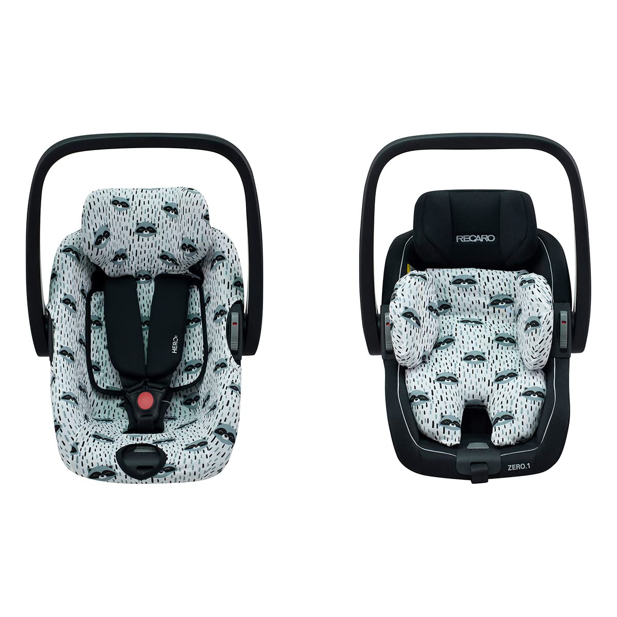 JYOKO KIDS Funda de algodón para silla de coche compatible con Maxi Cosi Recaro Zero, I-Size y Funda de algodón para reductor talla 0 (Raccoon)