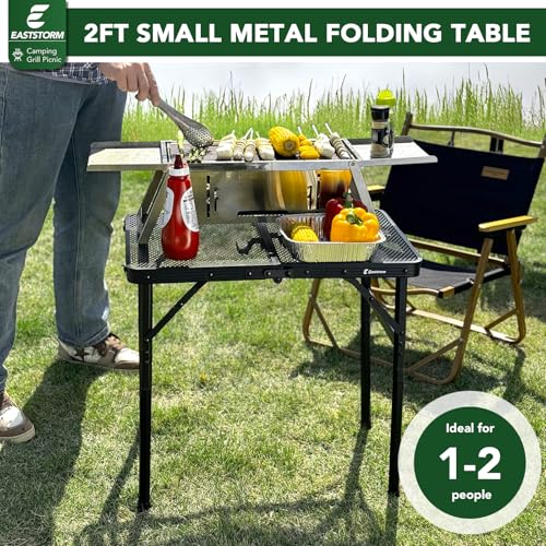 image for E EASTSTORM 2Ft Small Folding Table with Carry Handle, Adjustable Heig
