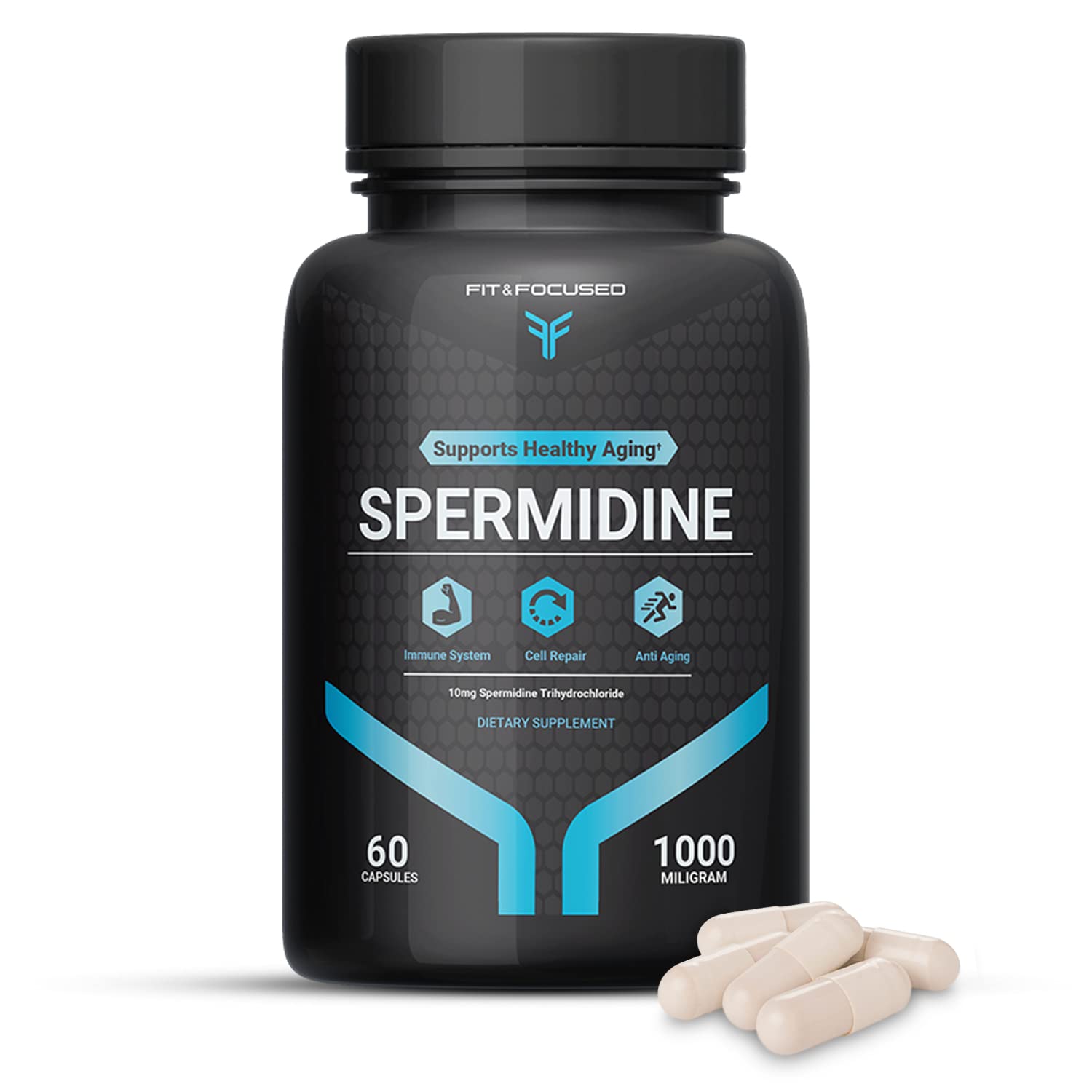 Fit & Focused Spermidine Wheat Germ Extract - Spermidine Supplements (10mg of 99% Concentrated Spermidine, 1000mg Equivalent of Organic Fermented Wheat Germ Oil), 60 Capsules
