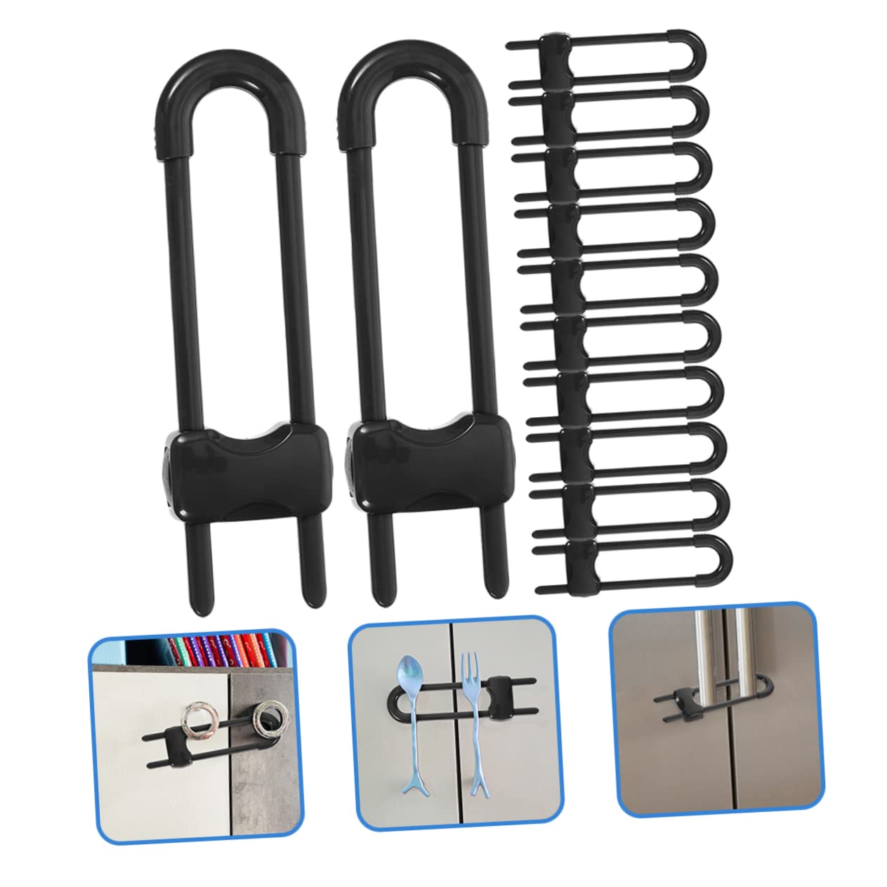 Abaodam 12pcs Verrous de Sécurité pour Bébé U-forme sans Vis pour Portes et Placards 100% Noir