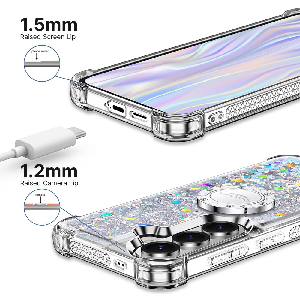 Silverback Etui na telefon Samsung Galaxy S26 z paskiem dla dziewcząt i kobiet, błyszczące etui z podpórką pierścieniową, etui ochronne do Galaxy S26, srebrne