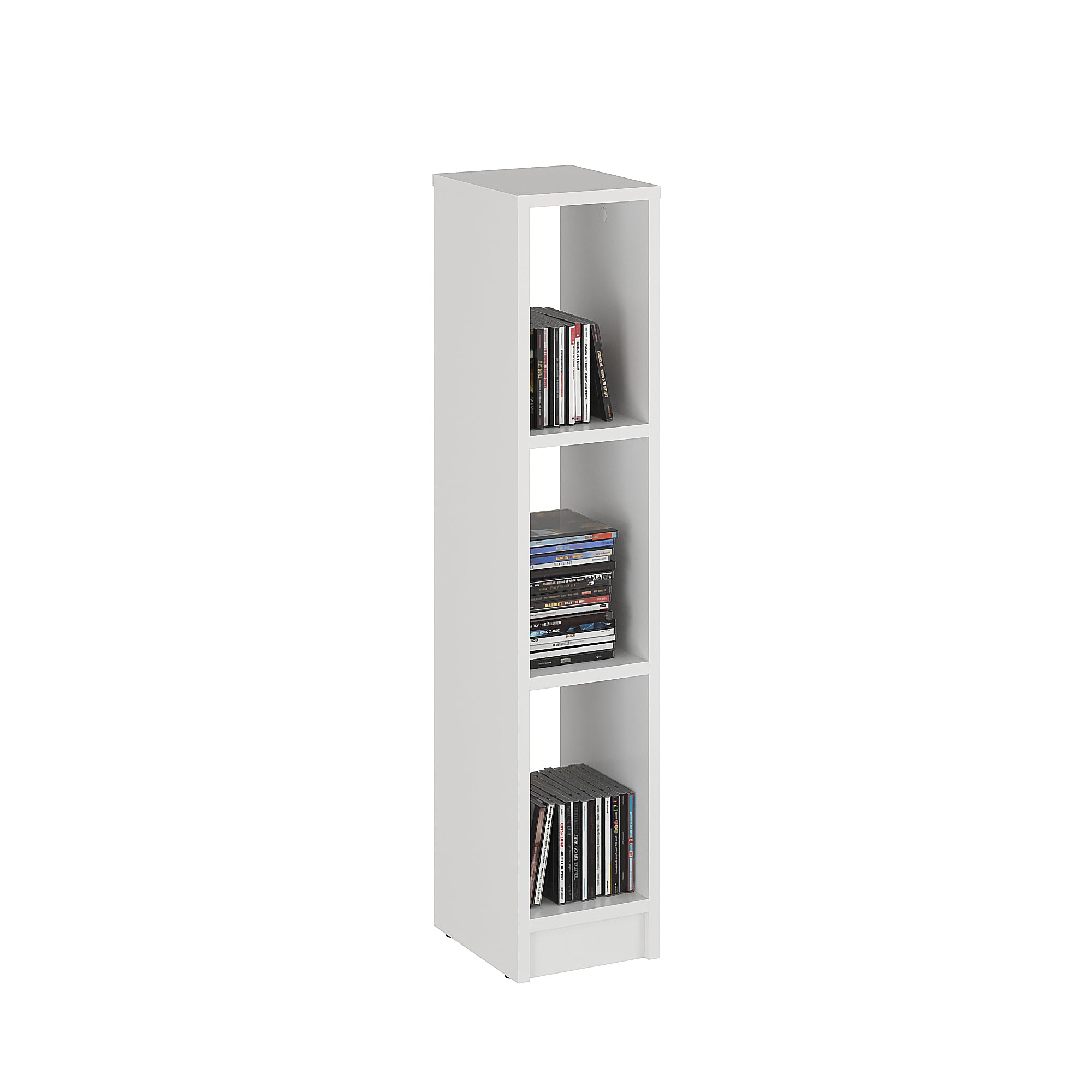 Komto White Bookcase – Narrow Book Shelf 20 cm Wide, 3 Tier Bookshelf, Slim Cube Storage Unit | LAKO 96.9 x 20 x 24 cm