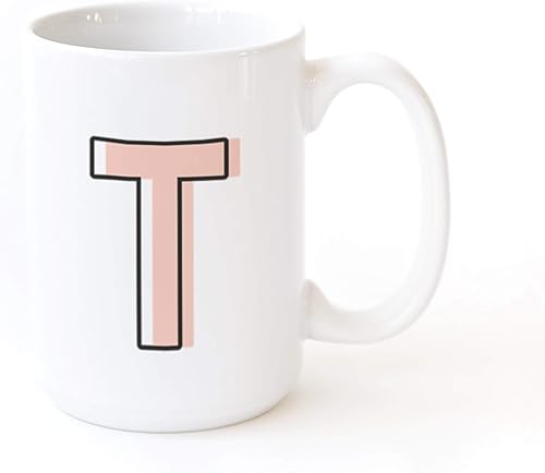 The Cotton & Canvas Co. Candy Pop - Taza de café personalizada con monograma inicial letra T, taza de café de cerámica de porcelana, para ella, para