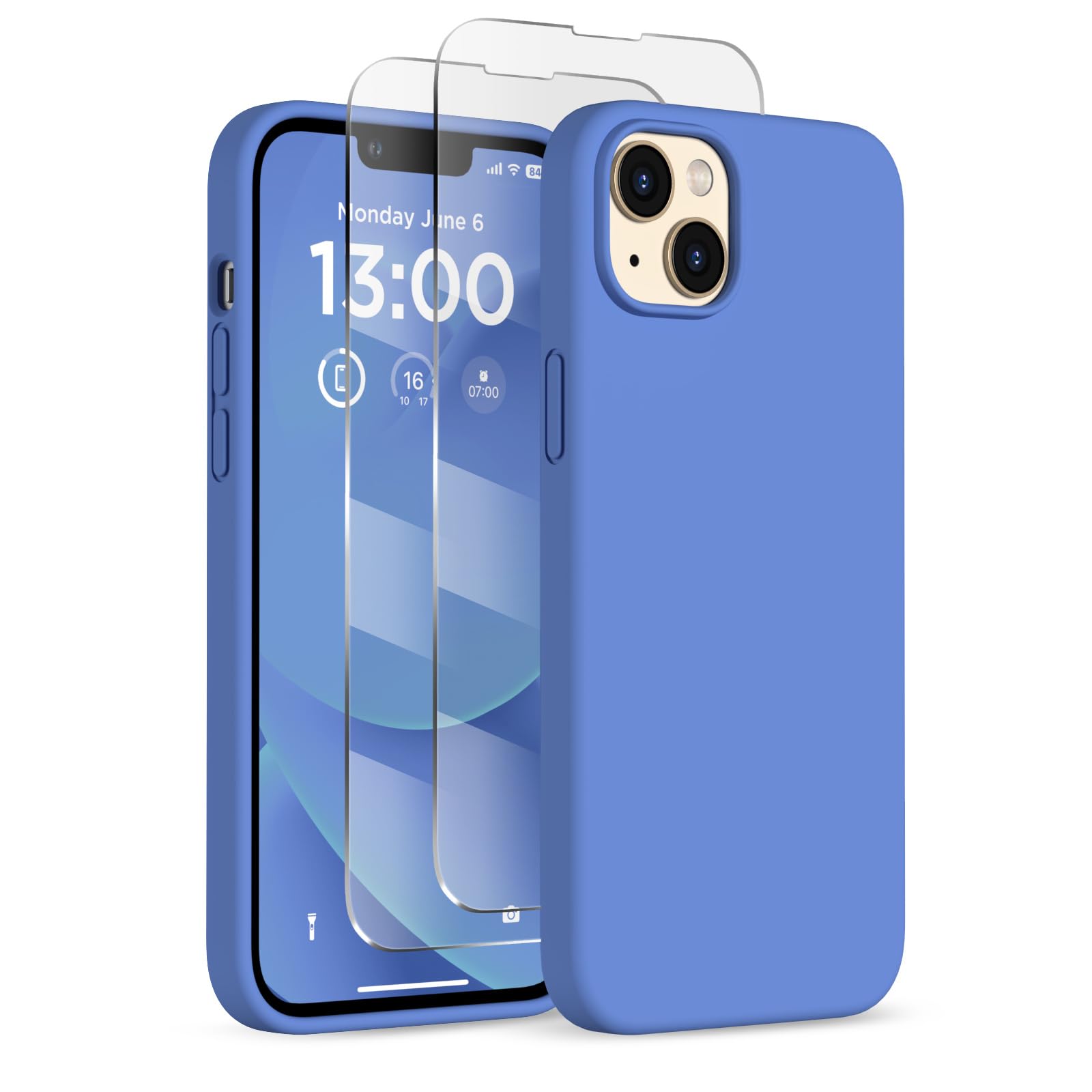 COFFKER for iPhone 13 Phone Case with [2X Screen Protectors], Liquid Silicone Shockproof Protective with Soft Anti-Scratch Microfiber Lining Slim Thin