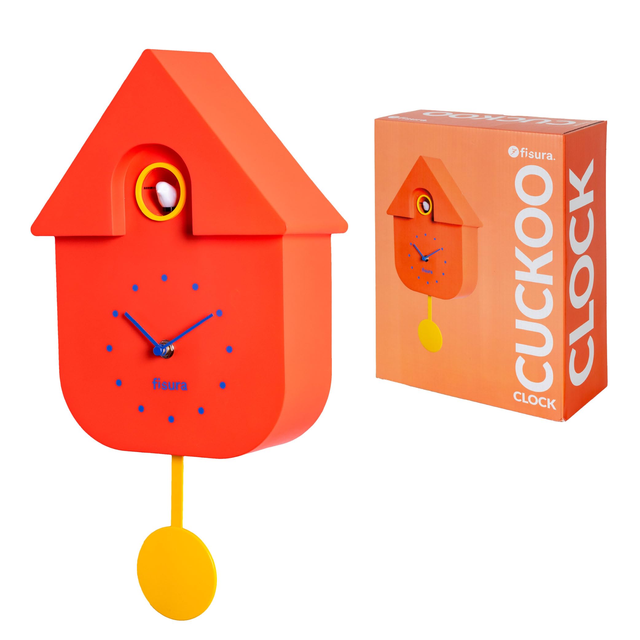 Fisura - Cuckoo clock. Wall clock. Original wall clock for gift. 3 AA batteries not included. 21,5 x 8 x 41,5. Material: ABS plastic. (Red)