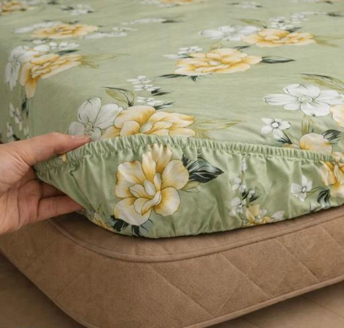 Rajat Presents Premium Cotton Elastic Fitted Geometric Bedsheets with 2 King Size Pillow Covers | Double Bed with All Around Elastic 180 TC Supersoft | (72"X78", 180-200 TC A1137-image-32
