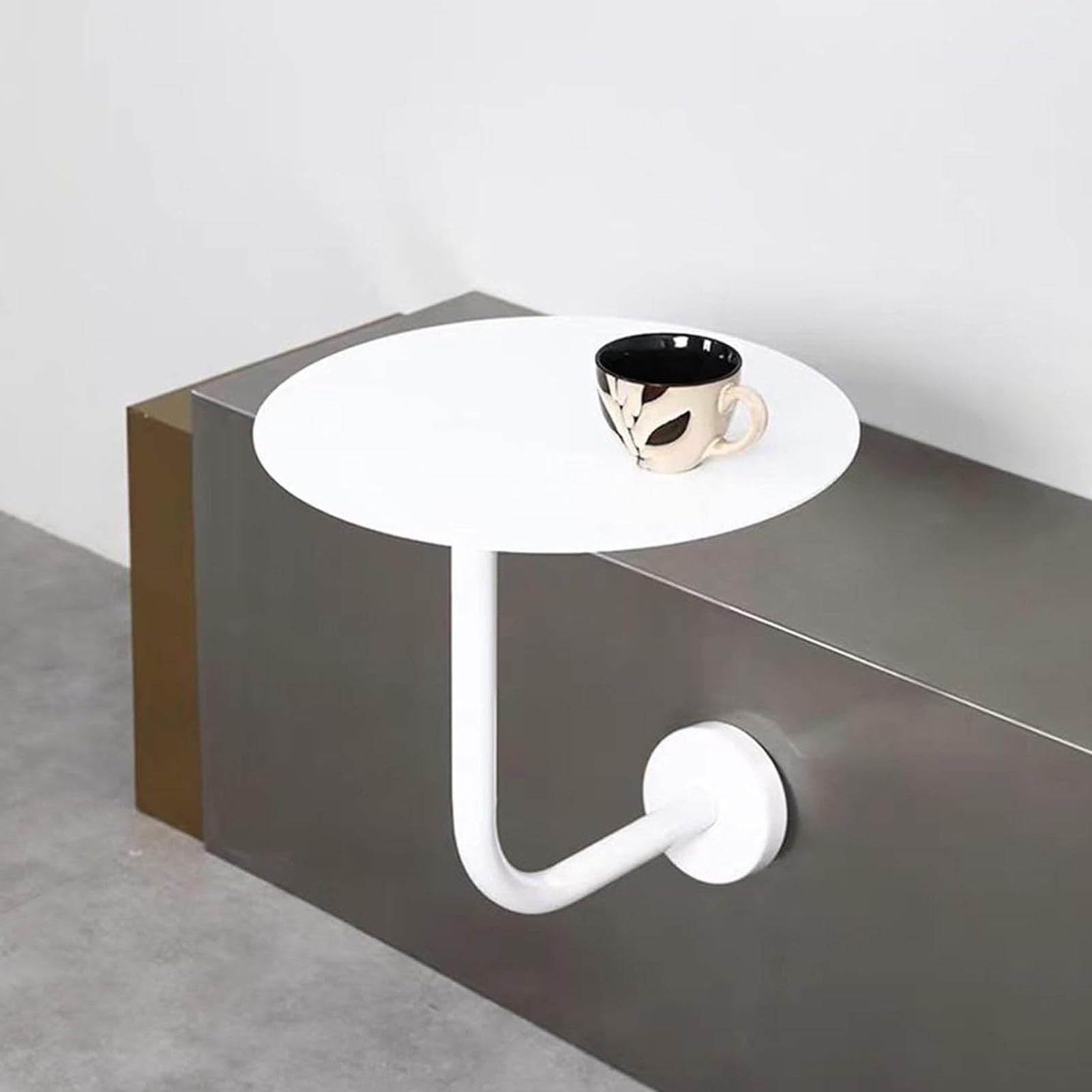 Mesa Redonda de Bar, Mesa de Bar Tipo bistró para Montaje en Pared, Ideal para cócteles o Bebidas de café. Mesa Auxiliar/de pie Tipo L para Cocina, Comedor o terraza.(Blanco,30x30x45cm)