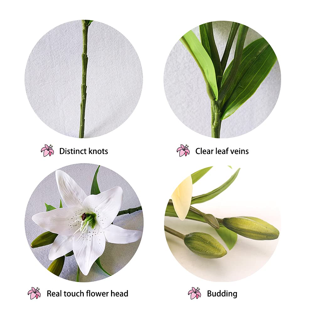 Set Di 6 Gigli Artificiali A Stelo Corto – Con 12 Fiori Aperti E 6 Boccioli – Per Decorazioni Fai Da Te, Matrimoni, Tombe