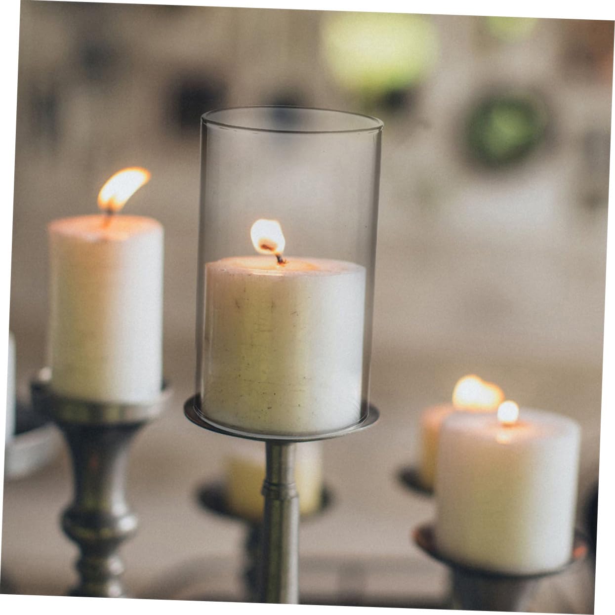 Abat-Jour en Verre Transparent pour Bougies, Lot de 3, Cylindrique