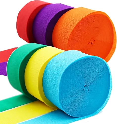 Rollos de serpentina de papel crepé de Navidad para colgar para decoración de fiesta, total de 490 pies, 6 rollos, serpentina de fiesta temática