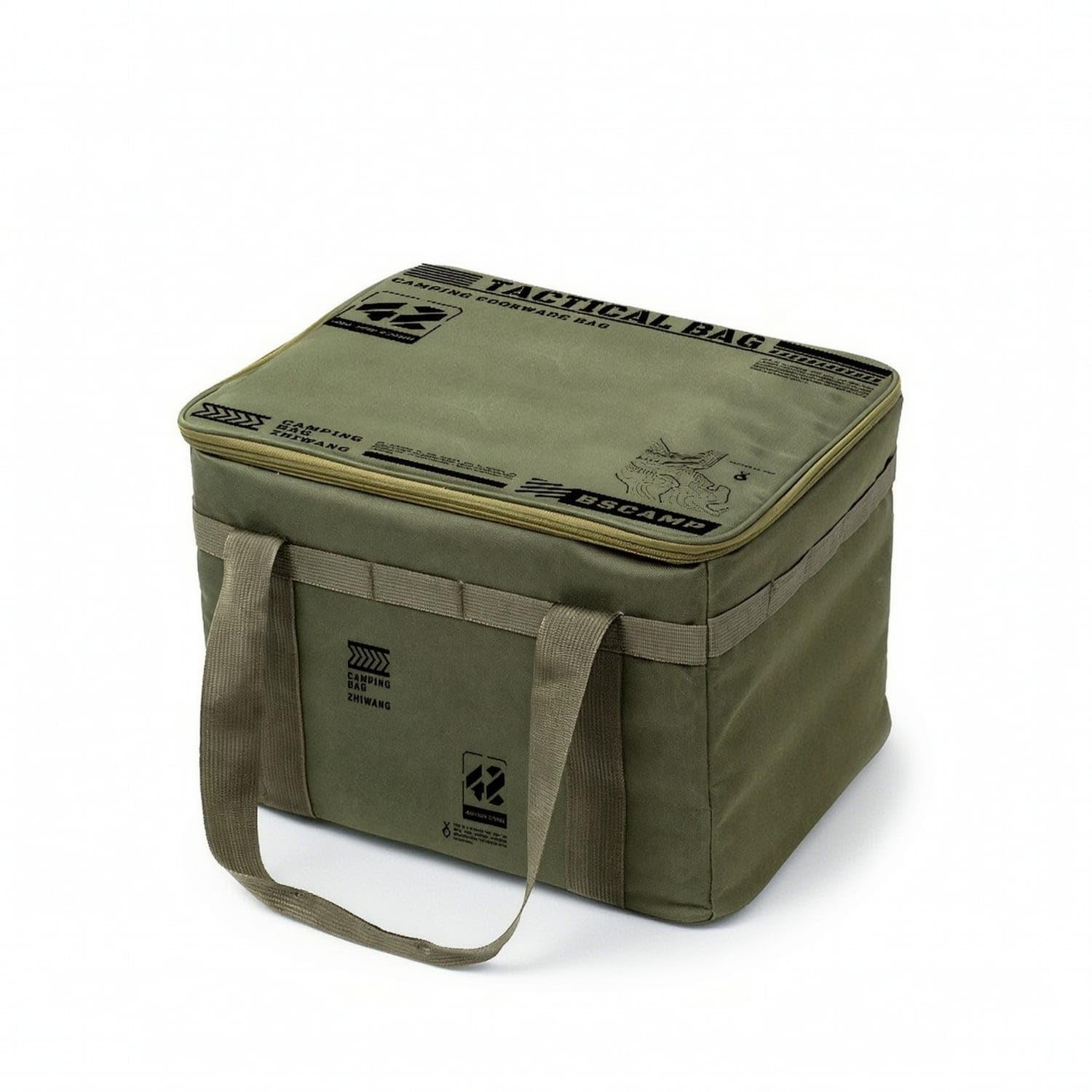 Large Capacity Camping Storage Bag Waterproof Base Camping Organizer Bag Water-Repellent Outdoor Storage Box with Zippered Lid Heavy Duty for Campers, Picnics, Army Green, 42L-image-6