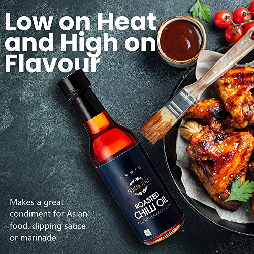 Image of S P R I G Premium Finishing Roasted Chilli Oil - Crafted with real Bydagi Chilies, No Artificial Colours, Flavor, Additives or Preservatives, Vegan, Kosher, Gluten-free, Liquid Seasoning - 125 g
