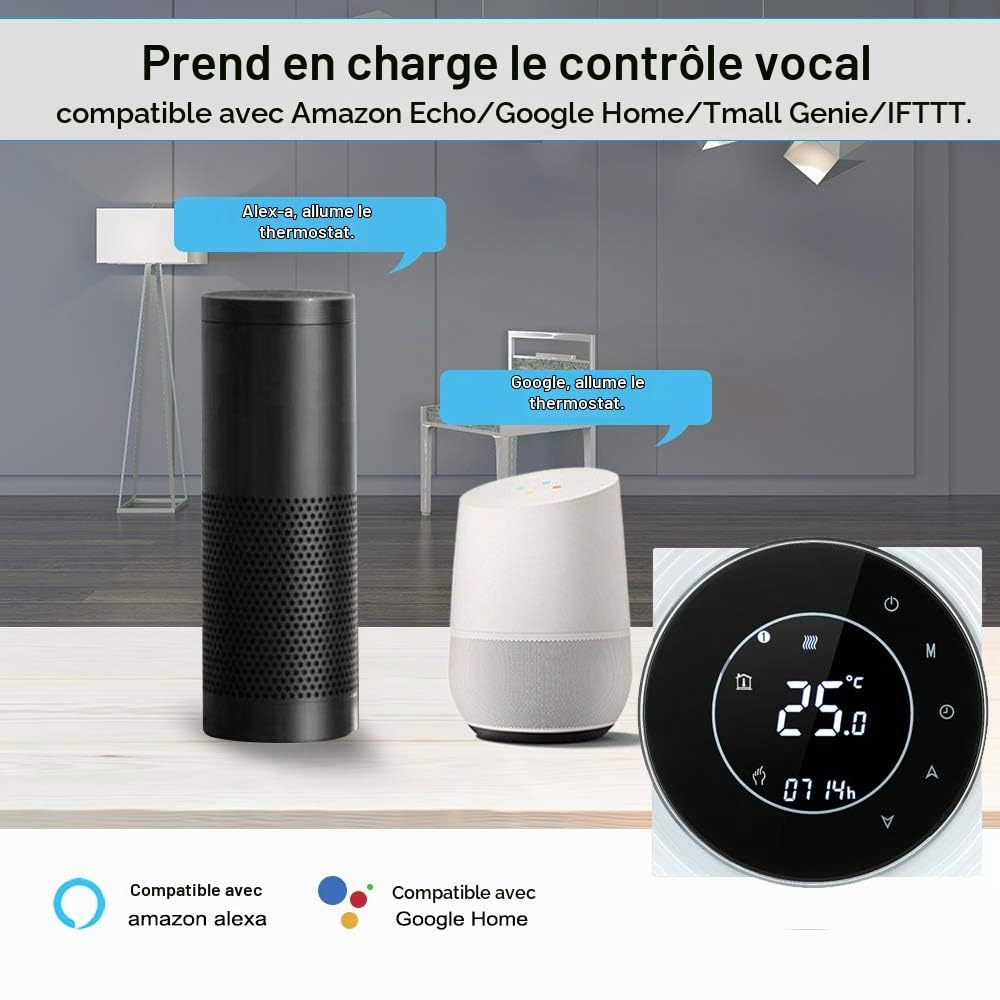Decdeal Wi-FI Thermostat Programmable Thermostat d'Ambiance Intelligent sans Fil avec Écran LCD Tactile - Noir