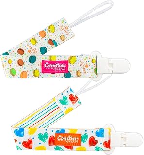 Prendedor de Chupetas 2 Peças Macaron E Coração Comtac Kids 1205