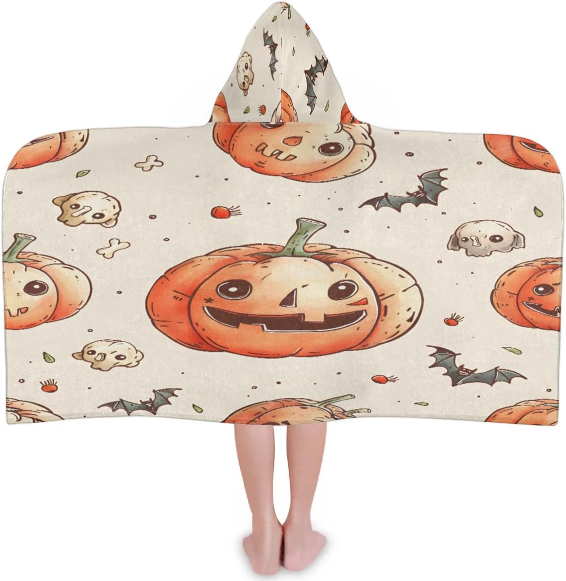 Pardick Kids Bath Towel Skull Pumpkin Beach Towel with Hood Pool Cover Up for Girls Boys Soft Absorbent Hooded Bath Towel Toddler Towels for Beach, Pool