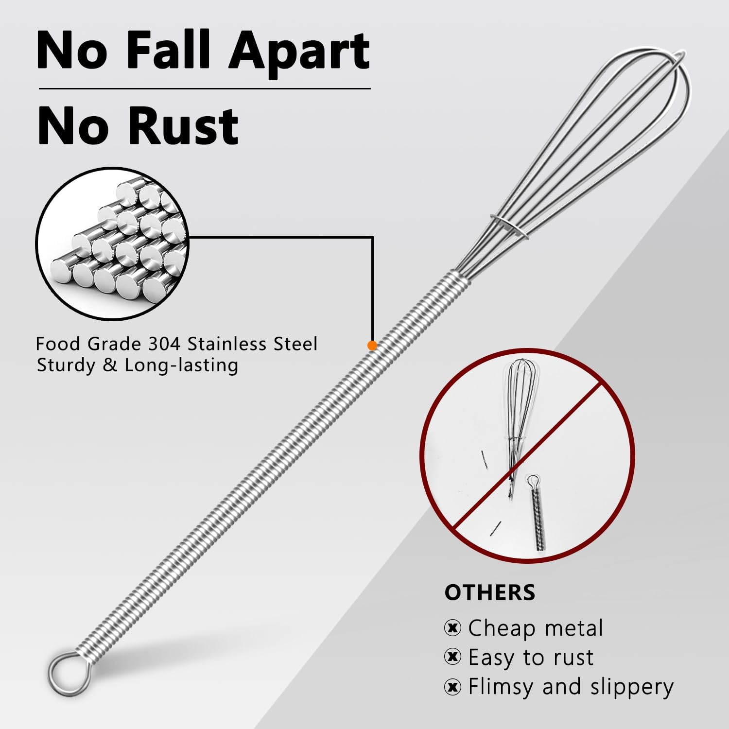 Walfos Long Small Whisks Skinny Little Whisk 10 inch Tiny Mini Whisk With Long Handle for Mixing Sauces, Coffee, Cooking,Beating, Blending Ingredients, - Image 2