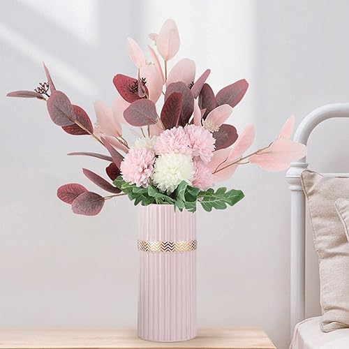 Miniatura 4 de Disoza Jarrón de cerámica para decoración del hogar, jarrones de flores modernos rosas para sala de estar, 8.5 pulgadas de alto x 3.7 pulgadas de