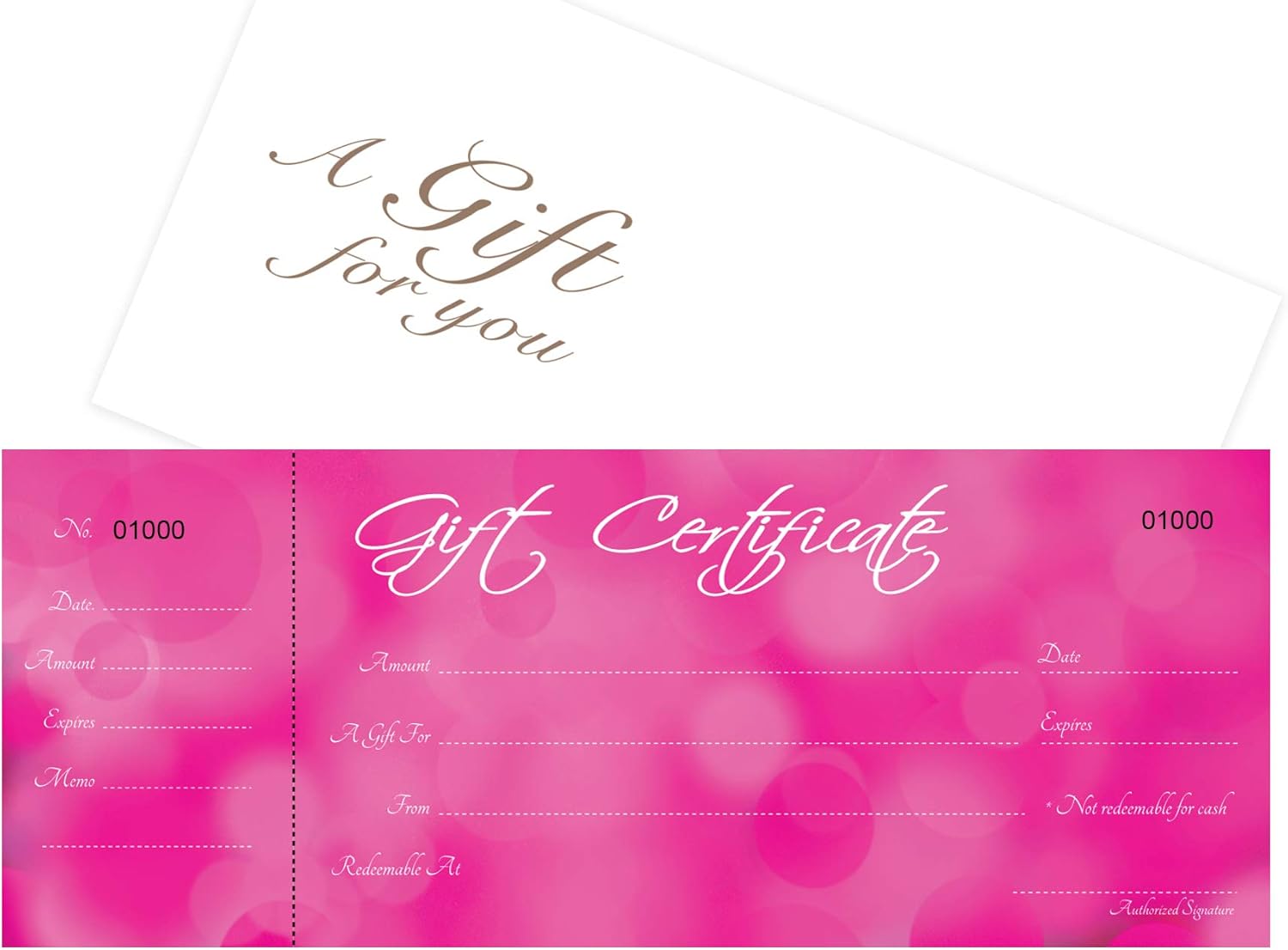 Blank Gift Certificates 25 set- Pink background - Comes with Free matching Envelopes - Gift Coupons,Vouchers for Small Business