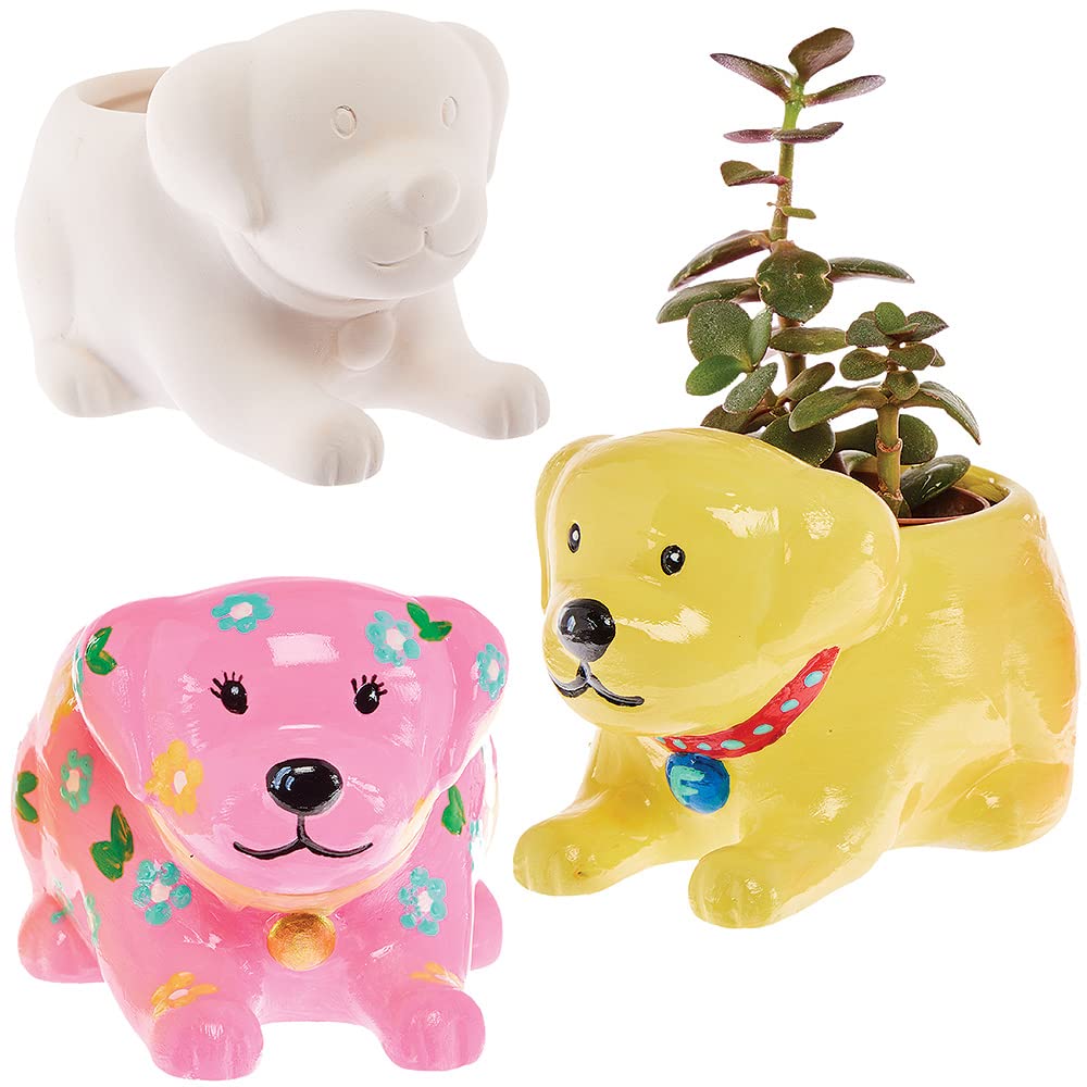 Baker Ross FX694 Ceramiczna doniczka-pies labrador - zestaw 2 szt., pomaluj własną doniczkę