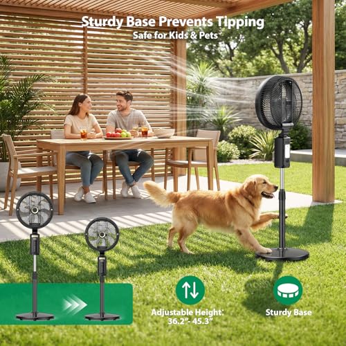 Image of Ausic Outdoor Misting Fan for Patio, 【Max 50H】 Rechargeable Oscillating Fan | Battery Powered Cordless Pedestal Fan, 12 inch Standing Fan with Remote / Mister for Camping / Backyard