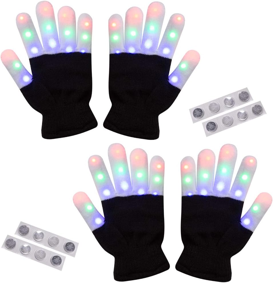 Amazer Light Gloves Child Finger Light Flashing LED Warm Gloves Lights Gloves Christmas Birthday Light Show Party Xmas Gift for More Fun-Adult, Black