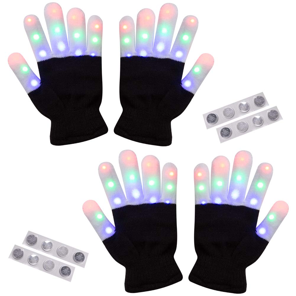 Amazer Light Gloves Child Finger Light Flashing LED Warm Gloves Lights Gloves Christmas Birthday Light Show Party Xmas Gift for More Fun-Adult, Black