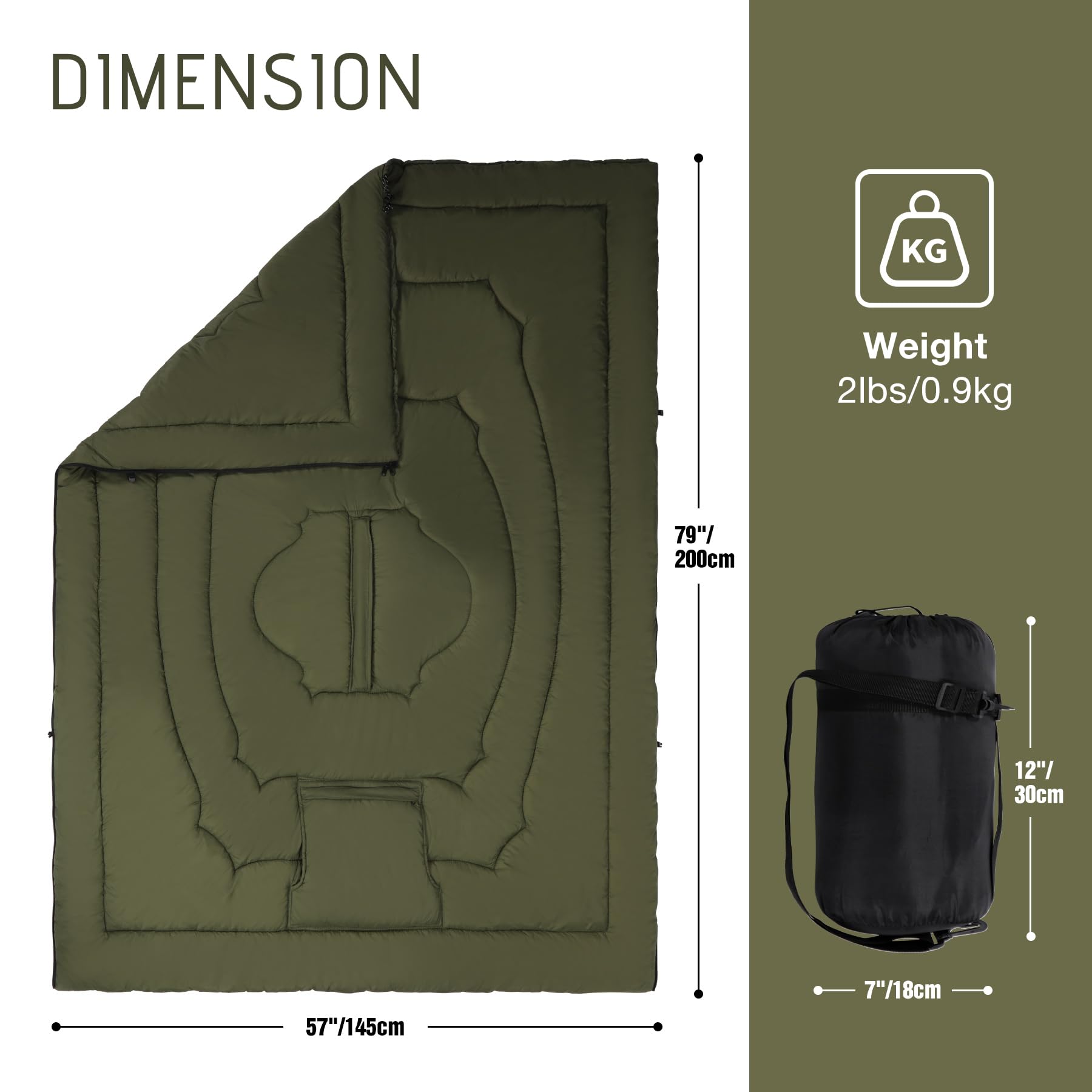 REDCAMP Outdoor Poncho Decke mit Hut, Ultraleicht Multifunktionale und Warm Camping Wasserdichte Decke für Damen und Herren, Wechseln Sie zu Einer Steppdecke oder Schlafsack,für Wandern, Picknick