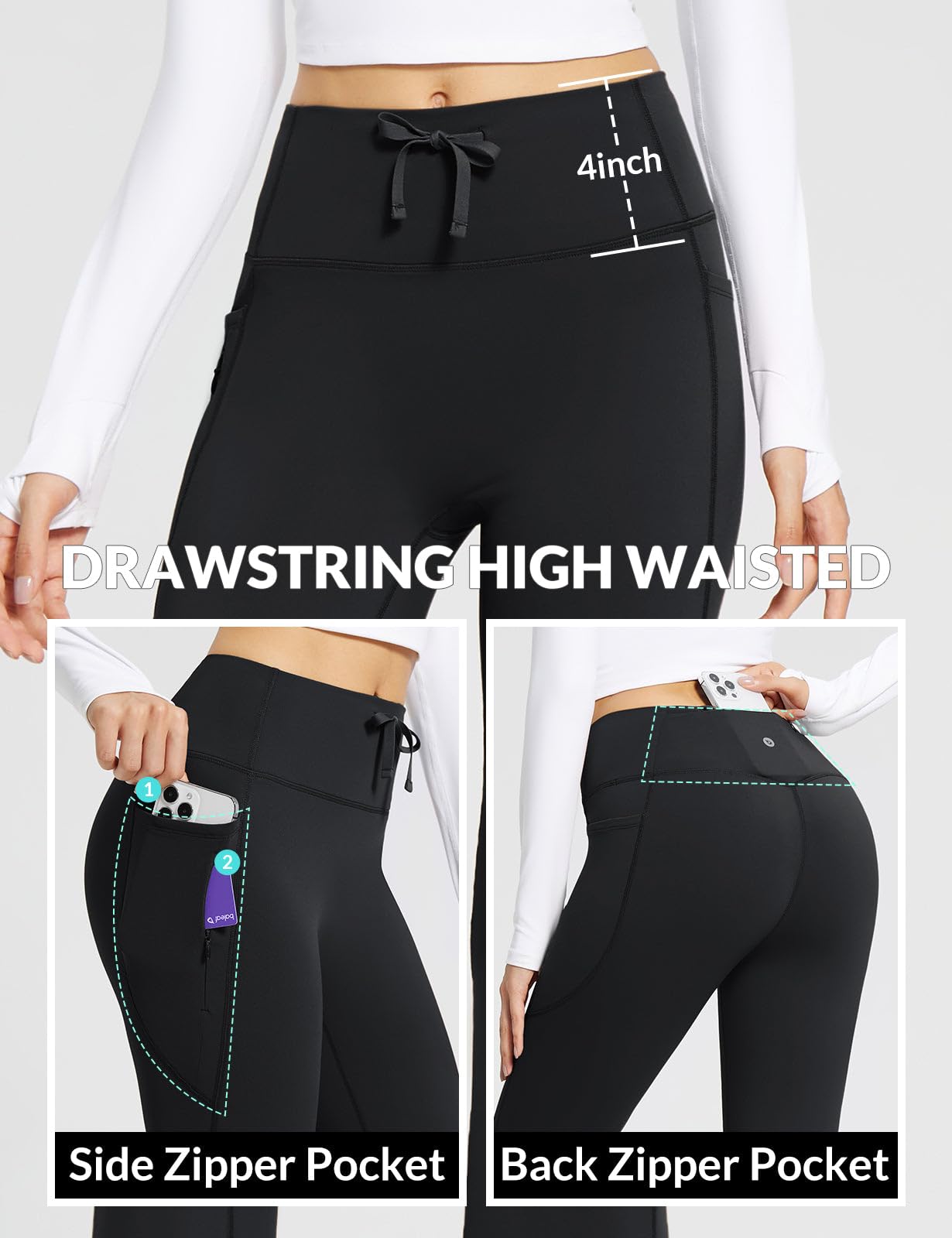 baleaf Pantaloni Termici Donna Yoga Bootcut Leggings A Vita Alta con Tasche Foderati in Pile Pantaloni Termici Invernali Leggings Sportivi Fitness Casual Allenamento Jeggings