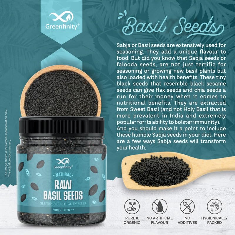 Image of GreenFinity Healthy Basil Seeds | Rich in Omega-3, Dietary Fibre, and Antioxidant Seeds for Weight Management | Rich in Calcium, Protein & Fibre, Salads, Snacks, Smoothies Seeds Tukmaria (300g)