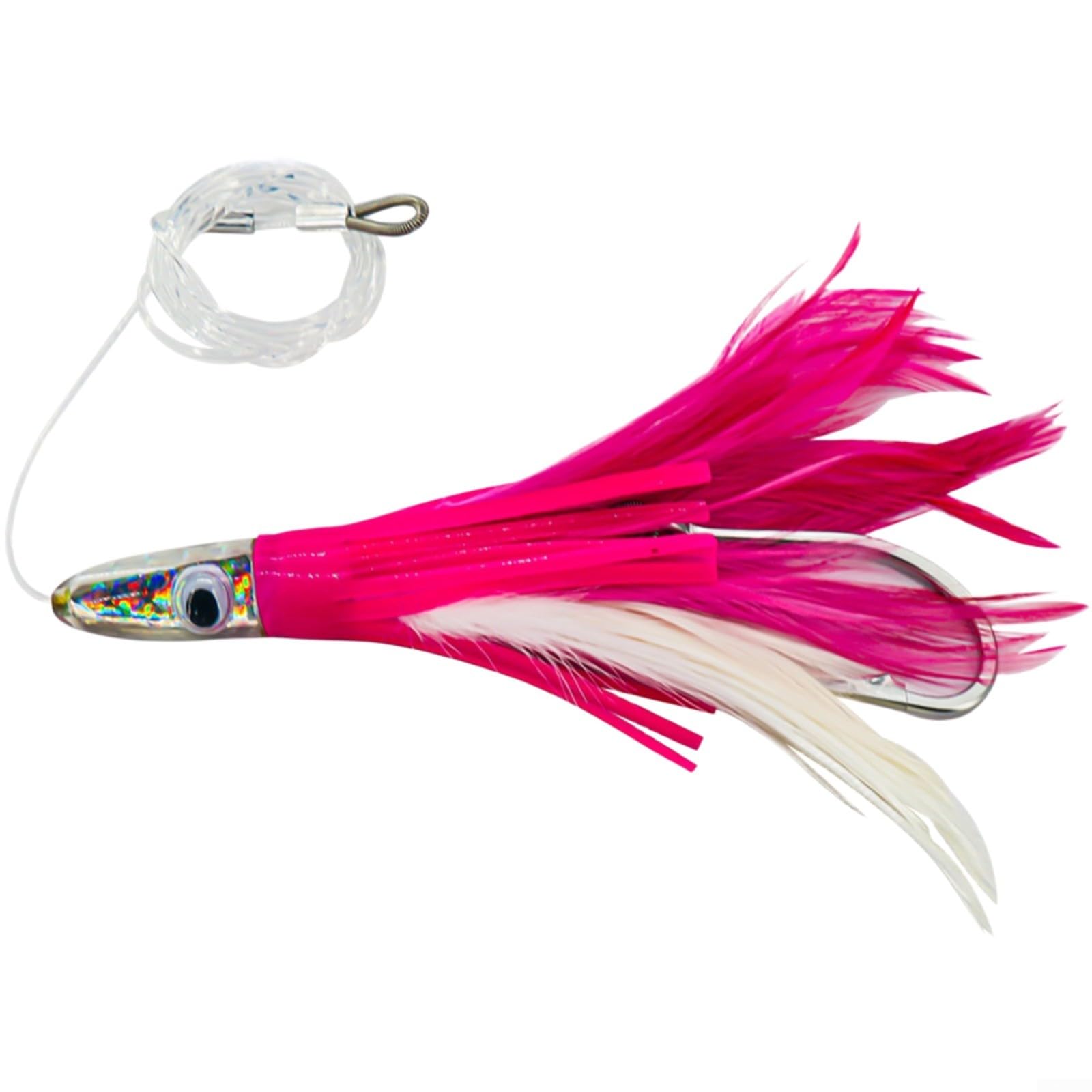 Piuma esca per pesca a traina da 16,5 cm, con gancio spinato per pesca in acqua salata GT trota in acque profonde