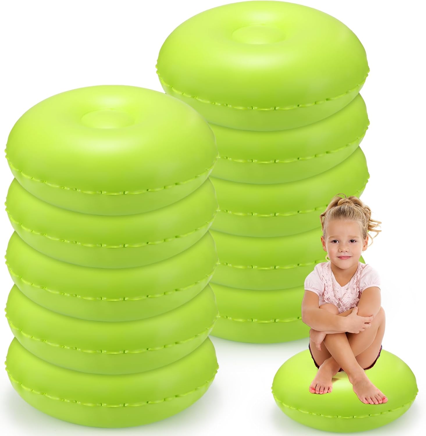 Soaoo 10 Pcs Flexible Seating for Classroom 16 Inch Kids Inflatable Yoga Chairs Student Floor Seating with Air Pump Stackable Alternative Seating Lightweight Stability Balance Trainer for School Home