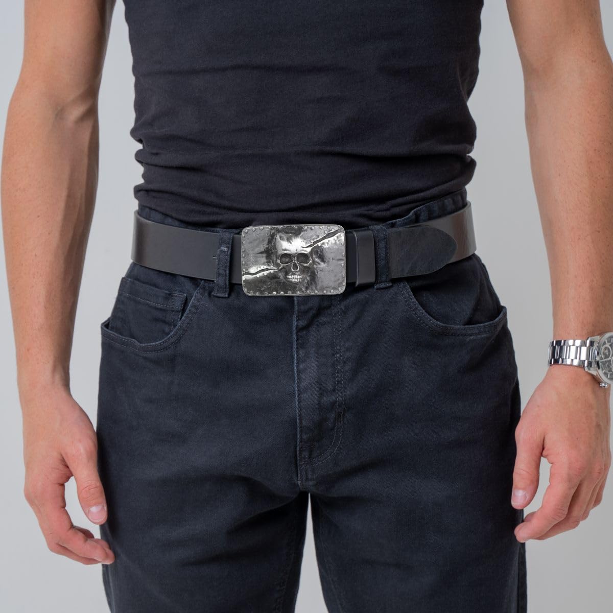 BELTINGER Gürtel aus Vollrindleder mit Split Skull-Schließe 40mm | Ledergürtel mit Schädel-Buckle für Herren Herren 4,0cm | Leder-Gürtel