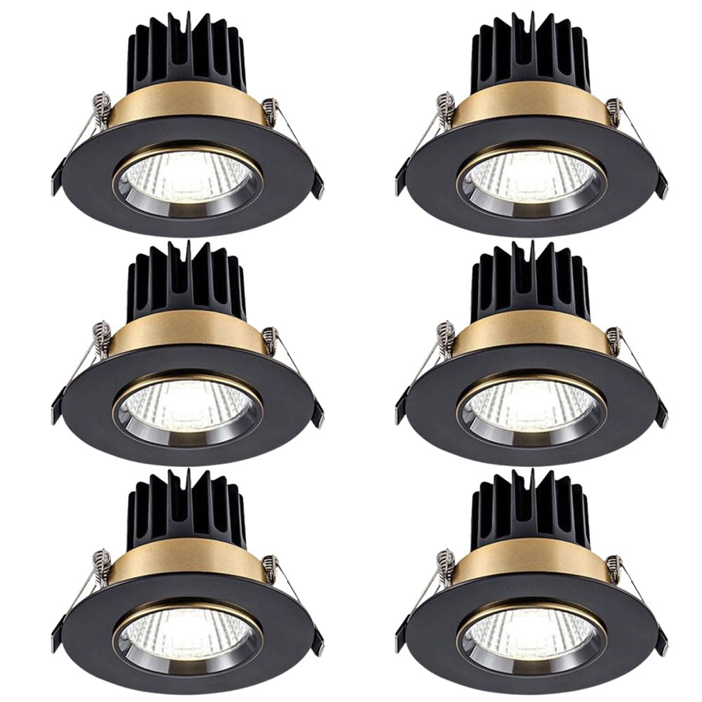 ASerZenith 3.9 Inch Round Downlight Luminaire, Brushed Brass Finish, 6-Pack Led Recessed Light Fixtures Dimmable Eyeball Retrofit Spotlight, 3000K|4000K|6000K Baffle Trim,Black