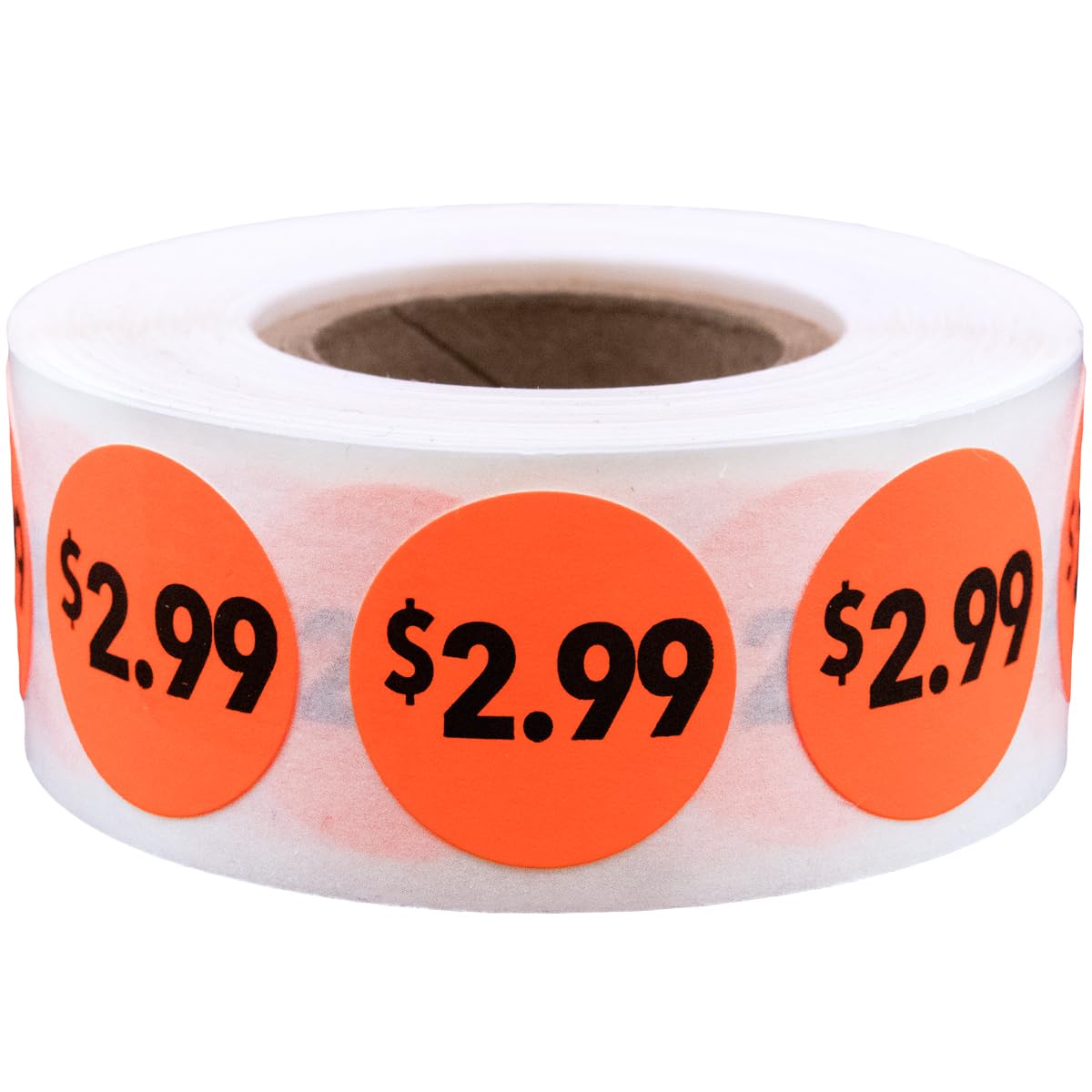 Fluorescent Red 2.99 Circle Dot Stickers, 3/4 Inch Round Price Labels, 500 Total Adhesive Stickers on a Roll for Retail Pricing, Inventory, Sales, and