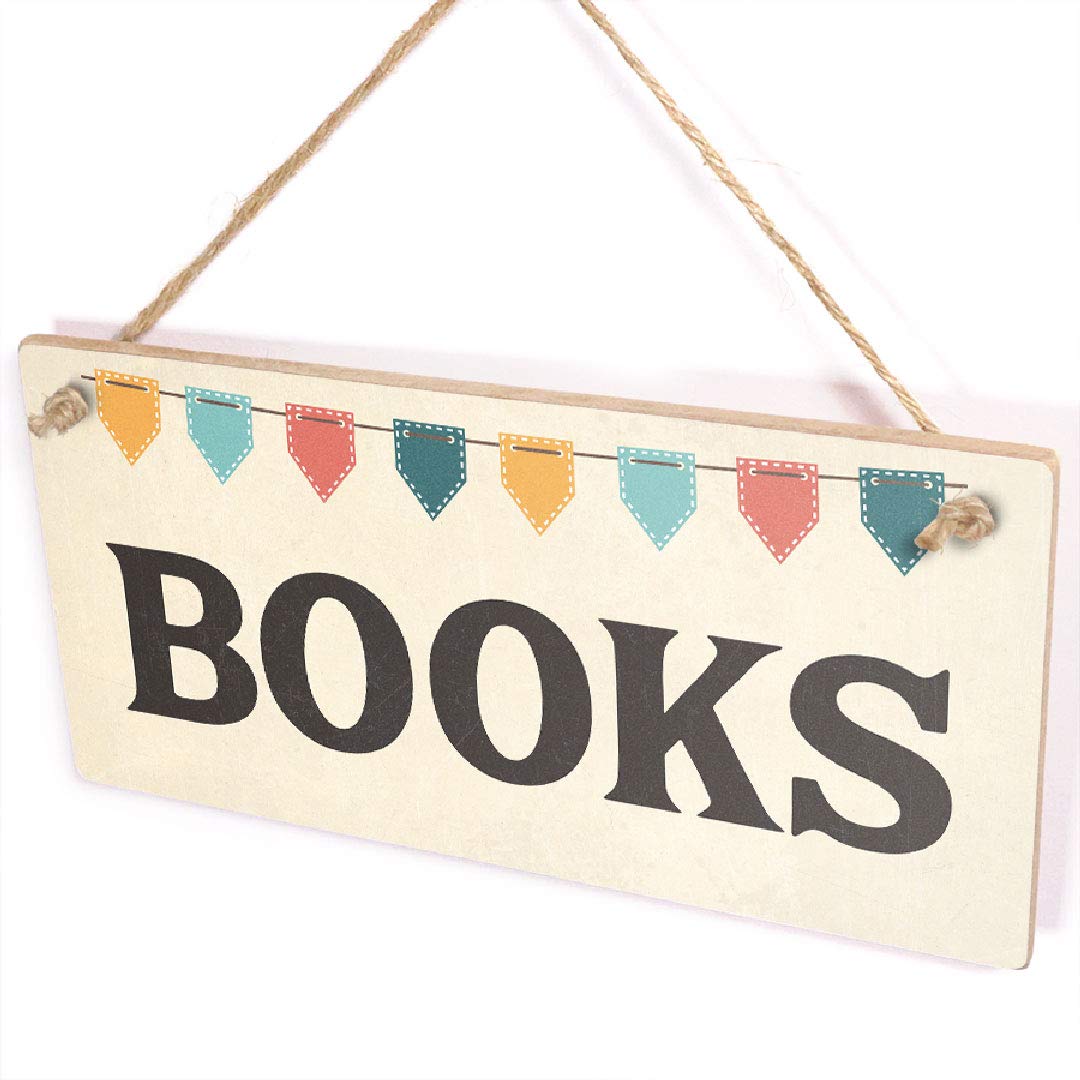 Reading Gift - Books On Bunting Design Wooden Sign