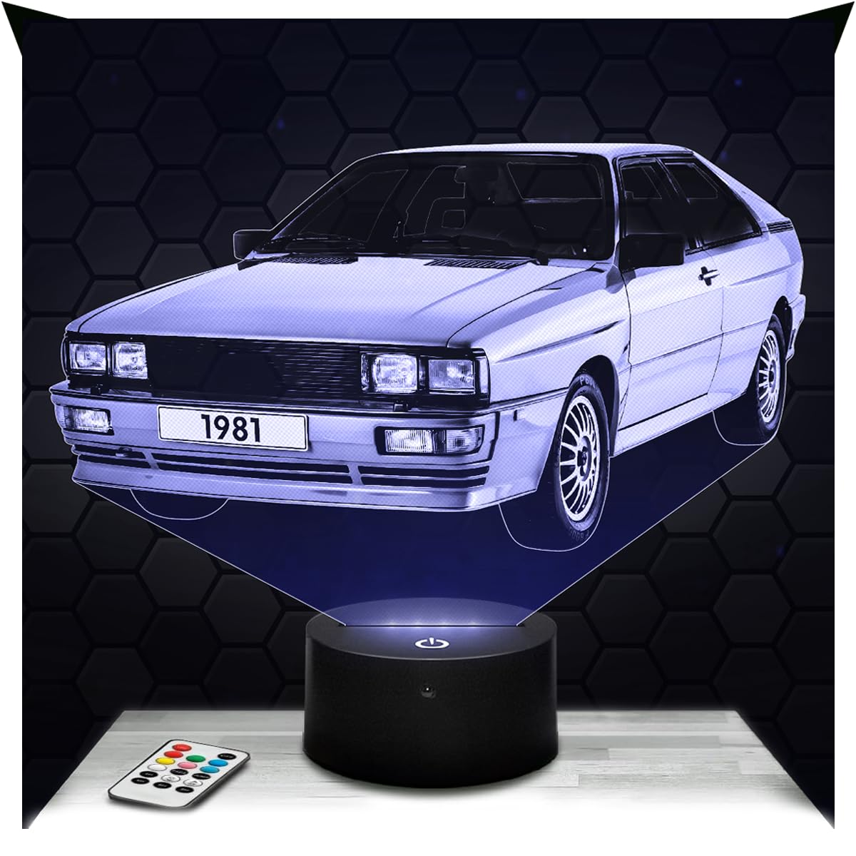 Lampephoto.fr - 3D Quattro Automobile German Car Lamp, Touch LED Night Light, 3D Hologram Effect, Christmas Birthday Gift Idea for Men, Bedroom Decoration Object