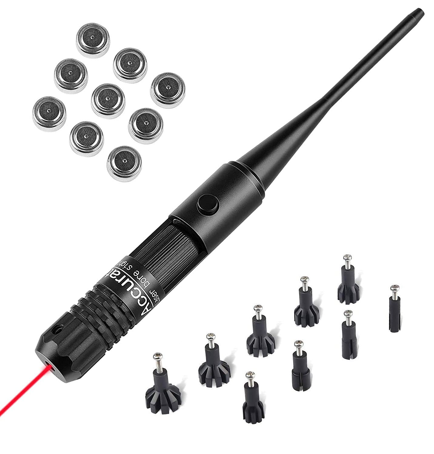 Mrtravell Bore Sight kit Red Dot BoreSighter with Button Switch for 0.177 to 0.54 Caliber Rifles Pistols Hunting with 3 Sets of Batteries