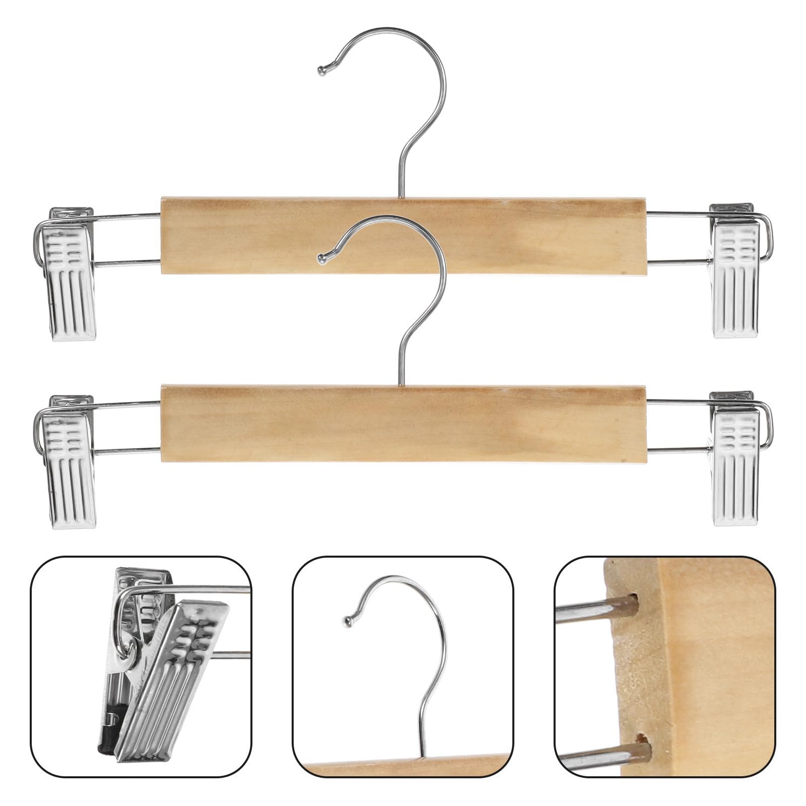 Ciieeo 10 Pezzi Stampelle per Pantaloni in Legno con Clip in Acciaio Inossidabile Resistenti e Versatili, per Pantaloni e Leggings, Salvaspazio per Armadio
