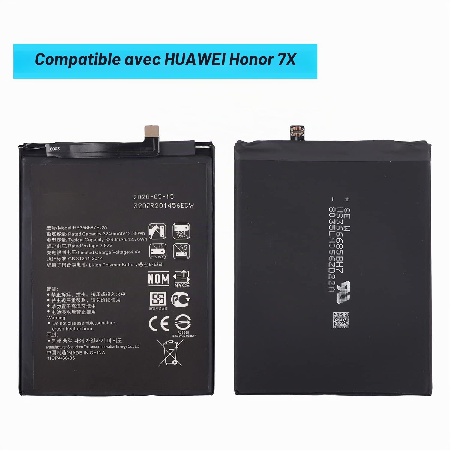 HB356687ECW Batterie compatible avec Huawei P30 Lite Mate 9 Lite Nova 2 Plus/Nova 4E Honor 7X / Nova 2 Plus Mate 10 lite avec kit d'outils - Ne convient pas pour Honor x7