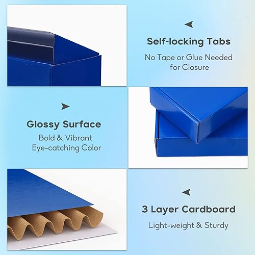 Miniatura 4 de PHAREGE - Cajas de envío de regalo de 8 x 8 x 4 pulgadas, paquete de 25 cajas de correo azules con pestañas de bloqueo para embalaje de pequeñas