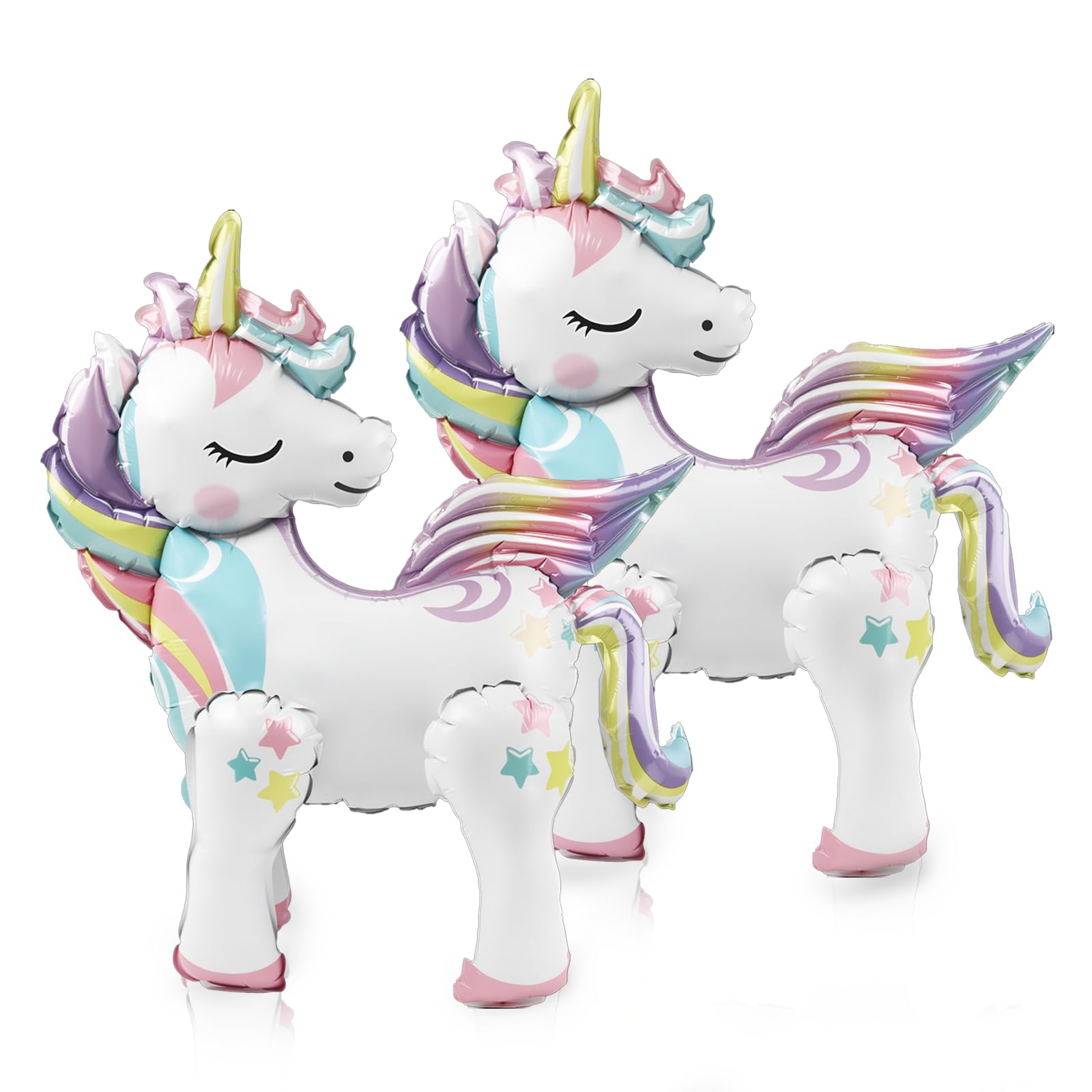 Unicorn Party Decorations, 3D Unicorn Foil Balloons 2 Pack, Standing Helium Balloons with Legs for Decoration, Girls Childrens Birthday Party Supplies, Unicorn Theme